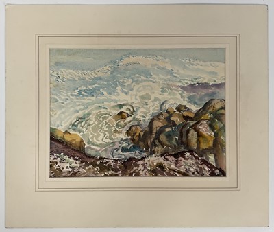 Lot 176 - Frank Humphrey Allen (1896-1977) watercolour - Rocks & Sea, 26cm x 36cm, mounted