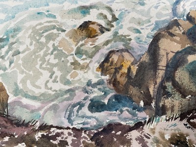 Lot 176 - Frank Humphrey Allen (1896-1977) watercolour - Rocks & Sea, 26cm x 36cm, mounted