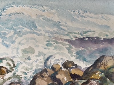Lot 176 - Frank Humphrey Allen (1896-1977) watercolour - Rocks & Sea, 26cm x 36cm, mounted