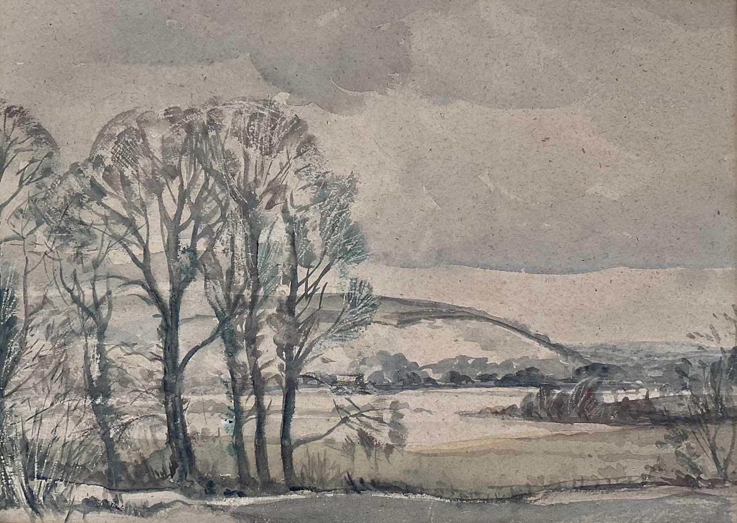 Lot 174 - Reg Gammon (1894-1997) watercolour on oatmeal paper - Goodwood landscape, inscribed verso, 27cm x 37cm, mounted