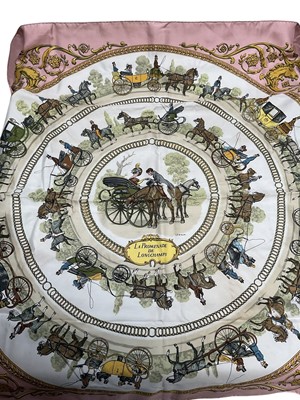 Lot 2055 - Vintage early Hermes silk scarf Bride de Gall by Hugo Gryphar and another Hermes scarf La Promende ...