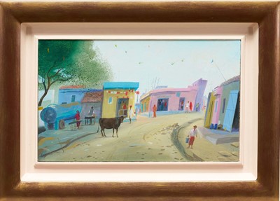 Lot 1427 - *Nicholas Hely Hutchinson (b.1955) oil on board - Street near Shahpura, signed, 20cm x 33cm, behind glass in glazed frame