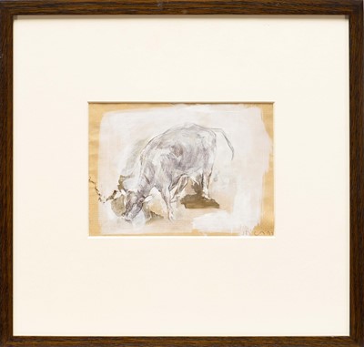 Lot 1426 - *Nicola Hicks (b. 1960) pastel & charcoal on paper - Cow, 1992, signed and dated, 14cm x 19.5cm, framed