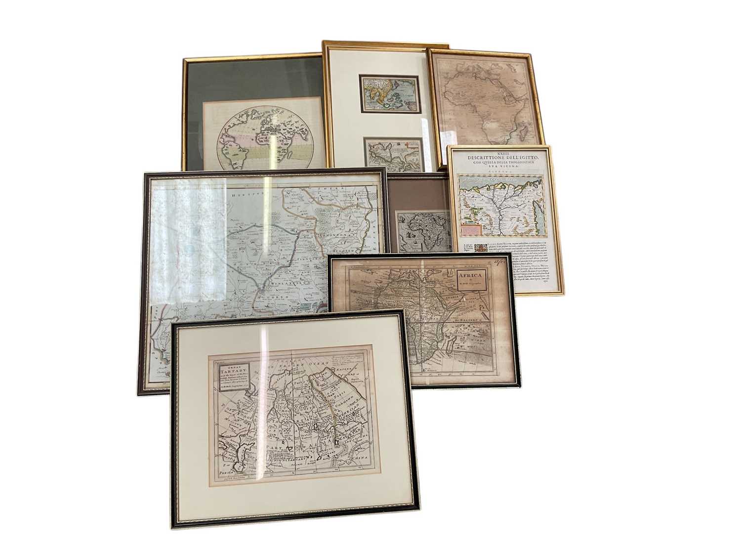 Lot 635 - Collection of various antique maps in glazed