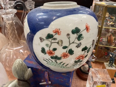 Lot 594 - Chinese ceramic celadon dog of foo, Chinese small doll with embroidered clothes, Chinese small teapot, a cloisonné small vase, two dishes and other oriental items.