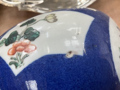 Lot 594 - Chinese ceramic celadon dog of foo, Chinese small doll with embroidered clothes, Chinese small teapot, a cloisonné small vase, two dishes and other oriental items.