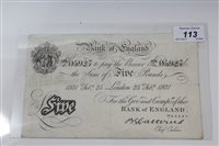 Lot 113 - G.B. Bank of England Catterns white Five Pound...