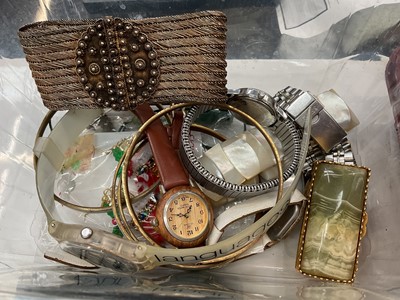 Lot 1073 - Group of vintage costume jewellery, silver jewellery, wristwatches and sundries including a Rocket range finder in leather case and Bilora Stabilo 1114 camera tripod stand
