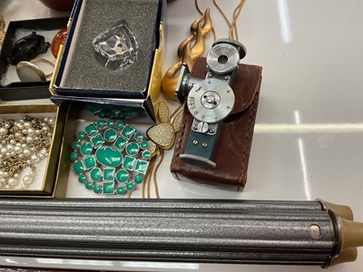 Lot 1073 - Group of vintage costume jewellery, silver jewellery, wristwatches and sundries including a Rocket range finder in leather case and Bilora Stabilo 1114 camera tripod stand