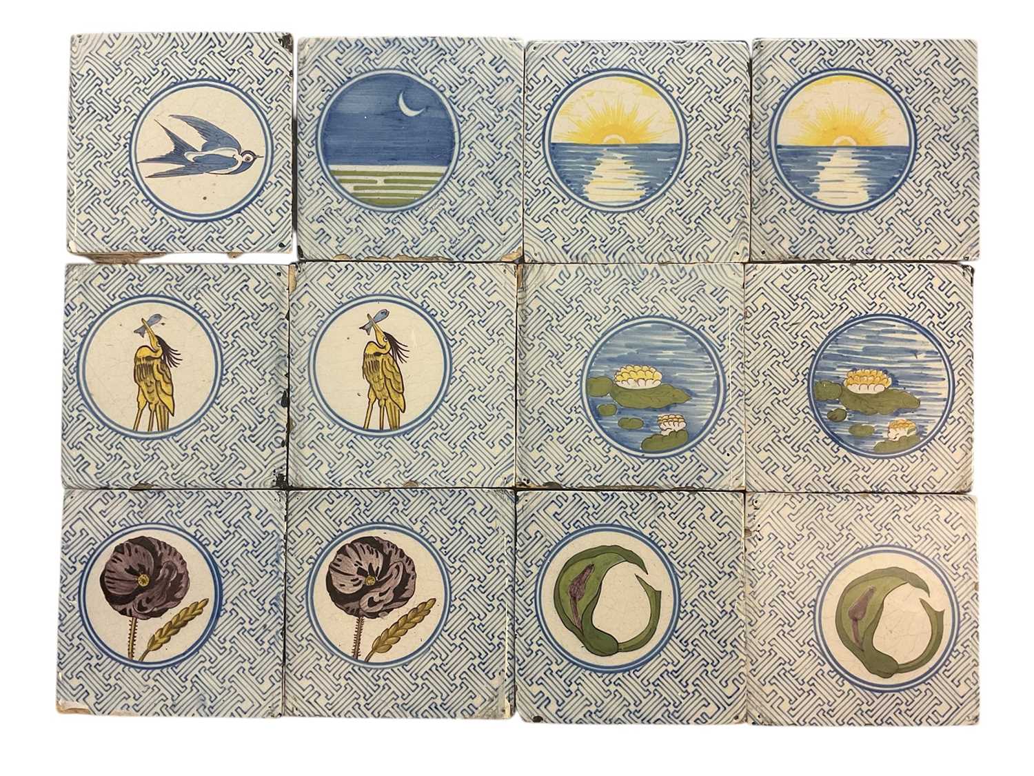 Lot 19 - Collection of twelve 19th century glazed tiles