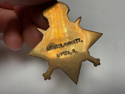 Lot 35 - First World War 1914 - 15 Star trio comprising 1914 - 15 Star named to Lieut. G. Birkett. L. Pool. R., War and Victory medals named to Capt. G. Birkett.