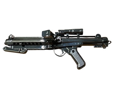 Lot 15 - Star Wars Master Replica Episode IV: A New Hope small scaled Stormtrooper Blaster & Episode V:The Empire Strikes Back Han Solo Blaster, both in display cases