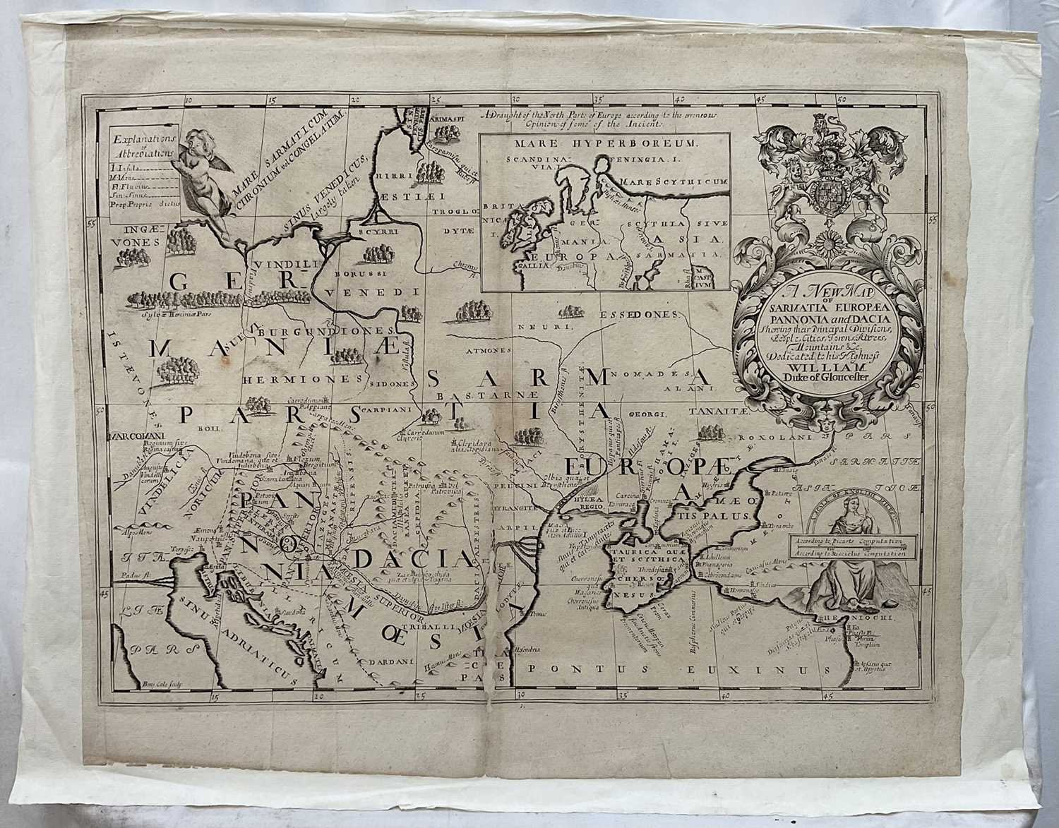 Lot 120 - Wells map of Eastern Europe, c.1700, “A New Map Of Sarmatia Europea Pannonia and Dacia”. By Edward Wells, 1667-1727. Laid to wove paper. The map 45x53.5cm. And one other 18th century nautical co...