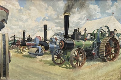 Lot 122 - Charles Clifford Turner (1920-2018) two oils on board, Traction Engines, signed, 49.5cm x 74.5cm and 47.5cm x 75cm, framed (2)