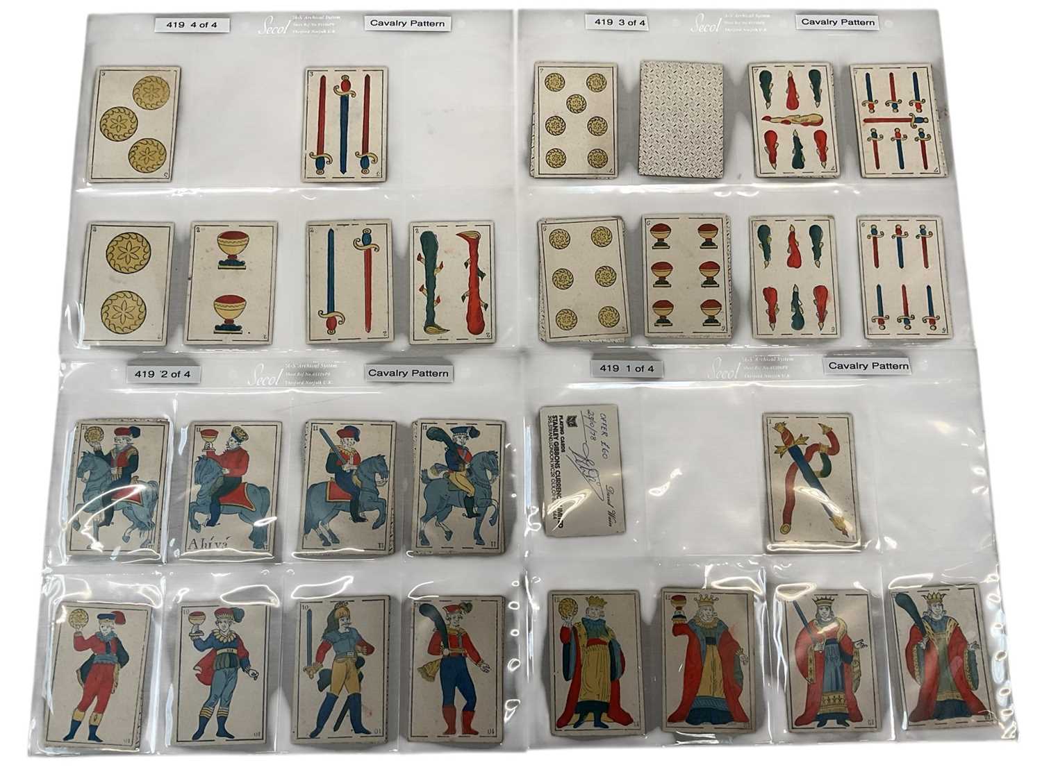 Lot 913 - Deck of 40 Spanish 'Cavalry Pattern' playing cards, circa 1840