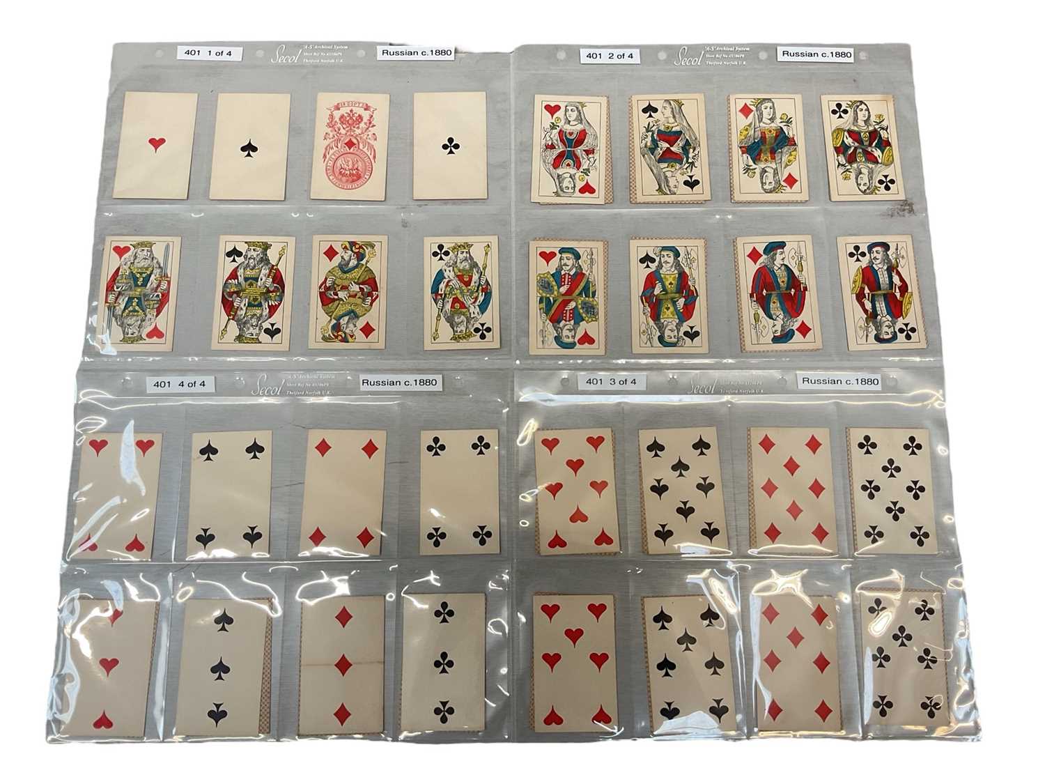 Lot 921 - Complete deck of 52 Russian French suited standard pack playing cards, circa 1880, 'First sort'