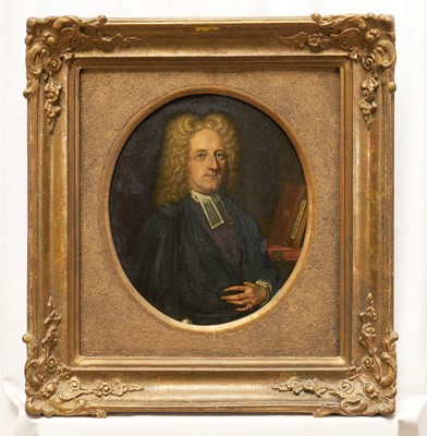 Lot 1175 - English School, 18th century, oil on oval tin panel - portrait of The Rev. Thomas Bernard of Earls Colne