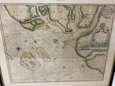 Lot 952 - Captain Greenville Collins - 18th century hand painted map - Harwich, and two others