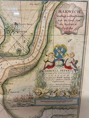 Lot 952 - Captain Greenville Collins - 18th century hand painted map - Harwich, and two others