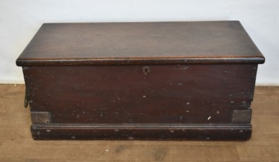 Lot 1366 - 19th century seaman's chest with rope handles and painted ship decoration to interior of lid