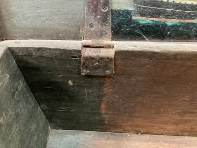 Lot 1366 - 19th century seaman's chest with rope handles and painted ship decoration to interior of lid