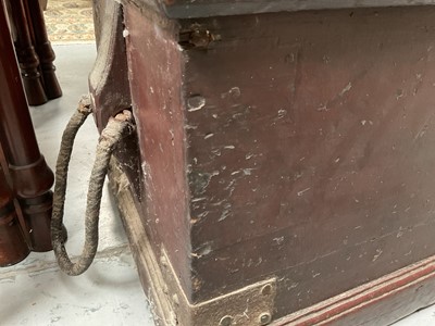 Lot 1366 - 19th century seaman's chest with rope handles and painted ship decoration to interior of lid