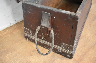 Lot 1366 - 19th century seaman's chest with rope handles and painted ship decoration to interior of lid