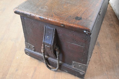 Lot 1366 - 19th century seaman's chest with rope handles and painted ship decoration to interior of lid