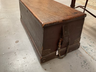 Lot 1366 - 19th century seaman's chest with rope handles and painted ship decoration to interior of lid