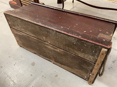 Lot 1366 - 19th century seaman's chest with rope handles and painted ship decoration to interior of lid