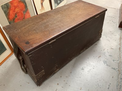 Lot 1366 - 19th century seaman's chest with rope handles and painted ship decoration to interior of lid