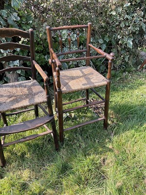Lot 1459 - Three 19th century rustic ash and elm children's high chairs, the tallest 94.5cm high