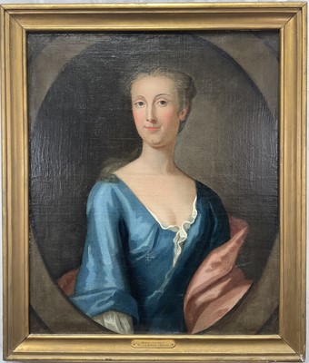 Lot 1259 - English School, early 18th century, oil on canvas - Portrait of a Lady, 'Martha, first wife of William Rawson of Bolling', 76cm x 64cm, in gilt frame