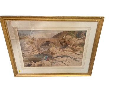 Lot 618 - Manner of David Cox, 19th watercolour, moorland landscape, Ernest Meissonier signed engraving and other decorative pictures, each in glazed frame (6)