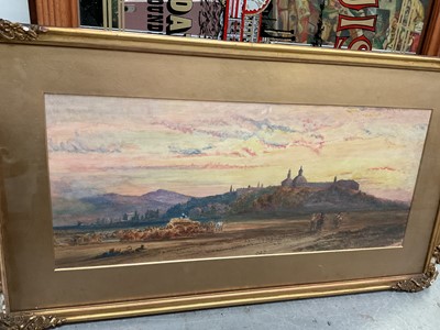 Lot 364 - After William Callow watercolour study, signed L.W. Newman, 1929, in glazed gilt frame, other watercolour landscapes, prints and a Louisiana Steamboat Company printed mirror