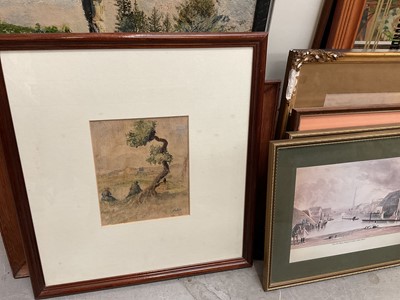 Lot 364 - After William Callow watercolour study, signed L.W. Newman, 1929, in glazed gilt frame, other watercolour landscapes, prints and a Louisiana Steamboat Company printed mirror