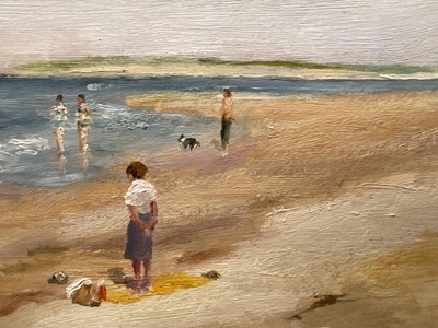 Lot 92 - Nevill (20th Century) oil on board - figures on a Norfolk beach, signed, 54cm x 91cm, framed