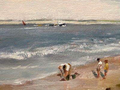 Lot 92 - Nevill (20th Century) oil on board - figures on a Norfolk beach, signed, 54cm x 91cm, framed