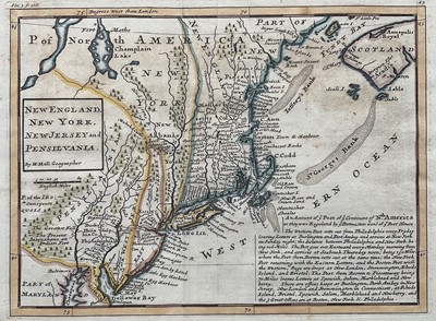 Lot 74 - Herbert Moll - 18th century hand coloured map of New England, New York, New Jersey and Pensilvania
