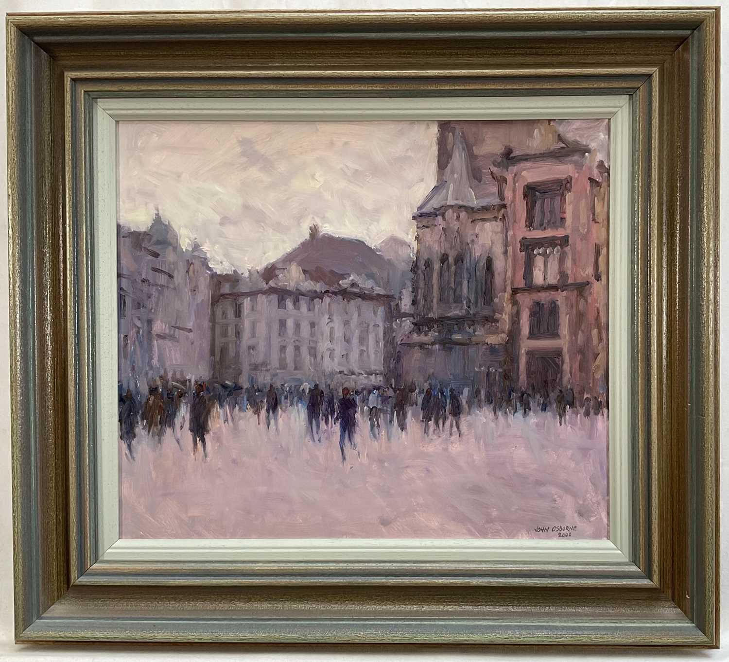 Lot 8 - John Osborne (b. 1939) oil on board - Continental city, signed, 29.5cm x 35cm, framed