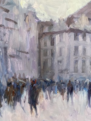 Lot 8 - John Osborne (b. 1939) oil on board - Continental city, signed, 29.5cm x 35cm, framed