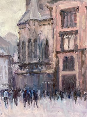 Lot 8 - John Osborne (b. 1939) oil on board - Continental city, signed, 29.5cm x 35cm, framed