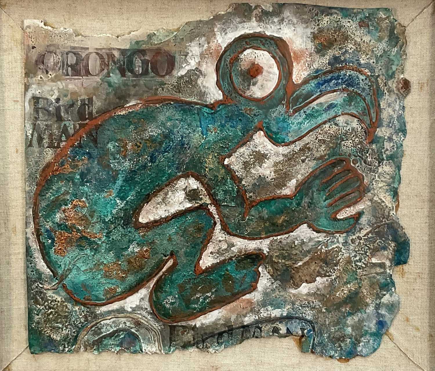 Lot 13 - 20th Century mixed media - Orongo, Bird man, 37cm x41cm, framed