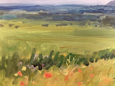 Lot 7 - John Osborne (b. 1939) oil on board - Poppy field, signed, 33cm x 44cm, framed