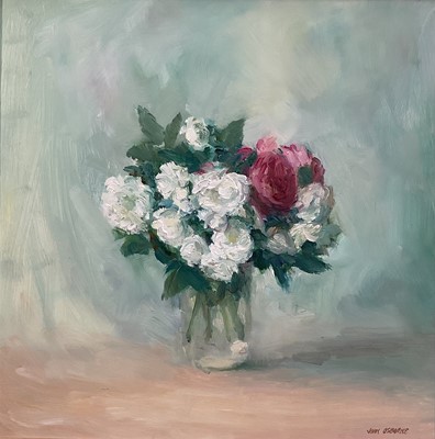 Lot 9 - John Osborne (b. 1939) oil on canvas - Flowers in a vase, signed, 29.5cm x 29.5cm, framed