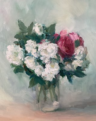 Lot 9 - John Osborne (b. 1939) oil on canvas - Flowers in a vase, signed, 29.5cm x 29.5cm, framed