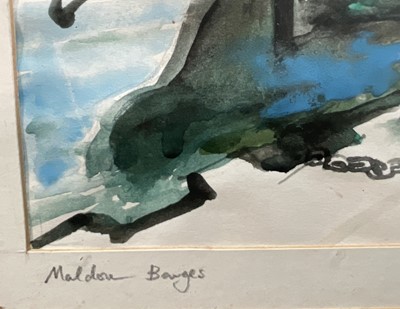 Lot 14 - Tessa Spencer Pryse (b. 1940) watercolour - Maldon Barges, signed and titled, 49cm x 39cm, glazed and framed
