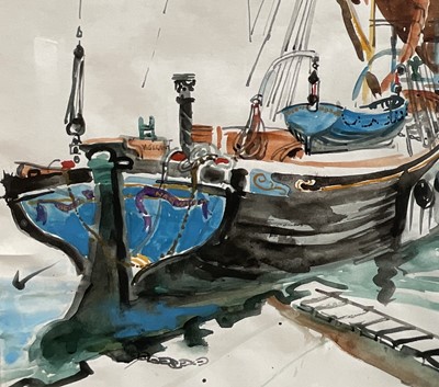 Lot 14 - Tessa Spencer Pryse (b. 1940) watercolour - Maldon Barges, signed and titled, 49cm x 39cm, glazed and framed