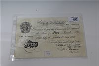 Lot 152 - G.B. Bank of England P. S. Beale white £5 note...