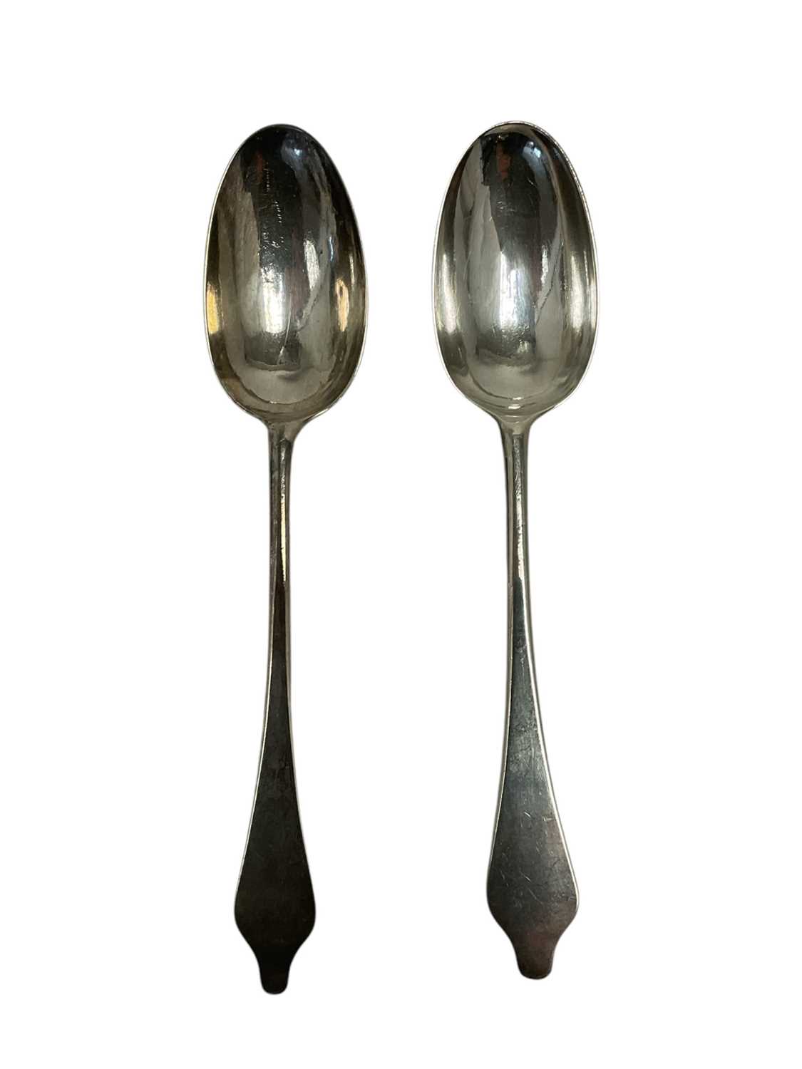 Lot 280 - Pair early 18th century Britannia Standard silver Dog Nose pattern table spoons